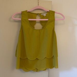 Double Zero Vibrant Green Scalloped Tank Top